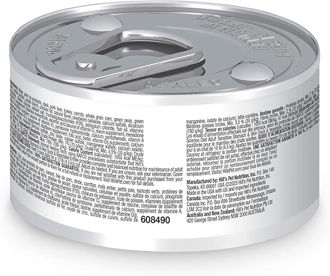 Hill's Science Diet Adult Sensitive Stomach & Skin Duck & Vegetable Entree (2.9oz) at Purrfect Pet Kingdom