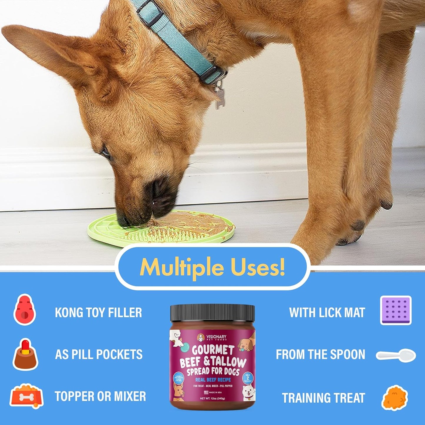 Beef and Beef Tallow Meat Spread | NEW 12oz Jar - Dog Treat - Visionary Pet Foods