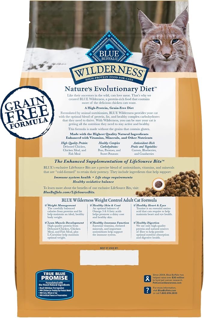 Blue Buffalo Wilderness Adult Grain - Free Weight Control Chicken Dry Cat Food (5lb) - Blue Buffalo Dry Cat Food - The Family Pet