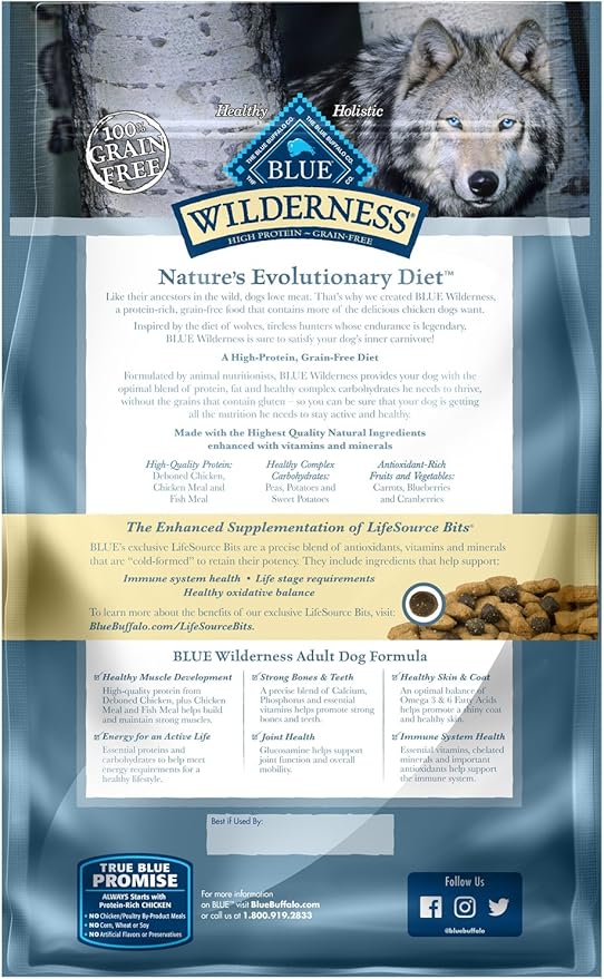 Blue Wilderness Chicken Adult Grain Free Dog Food (4.5lb) - Blue Buffalo Dry Dog Food - The Family Pet