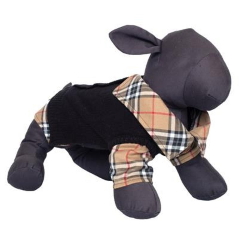 Tan Plaid Layered-Look Cardigan Dog Sweater