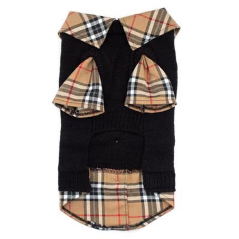 Tan Plaid Layered-Look Cardigan Dog Sweater