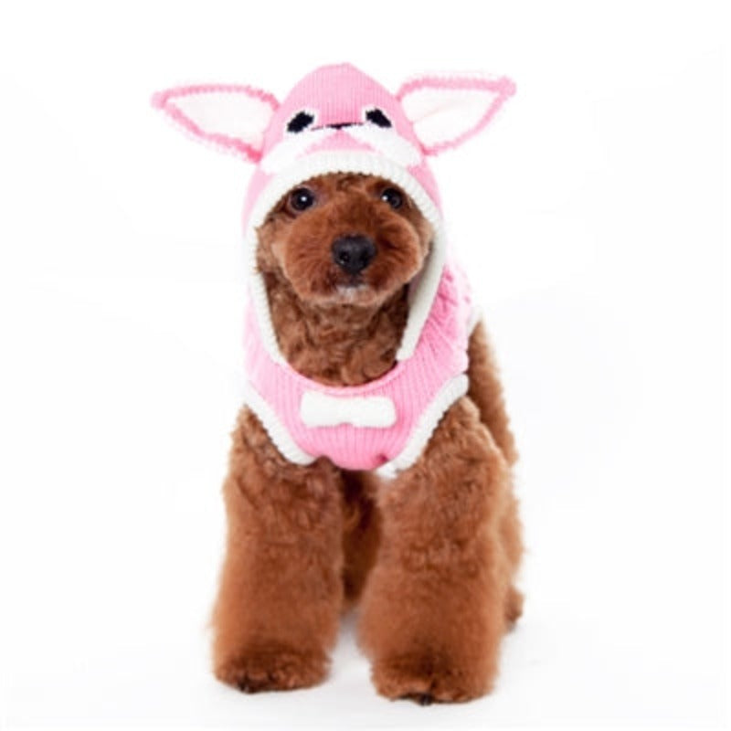 Cable Pink Bunny Hooded Dog Sweater - Only Available in Size XL and 2XL