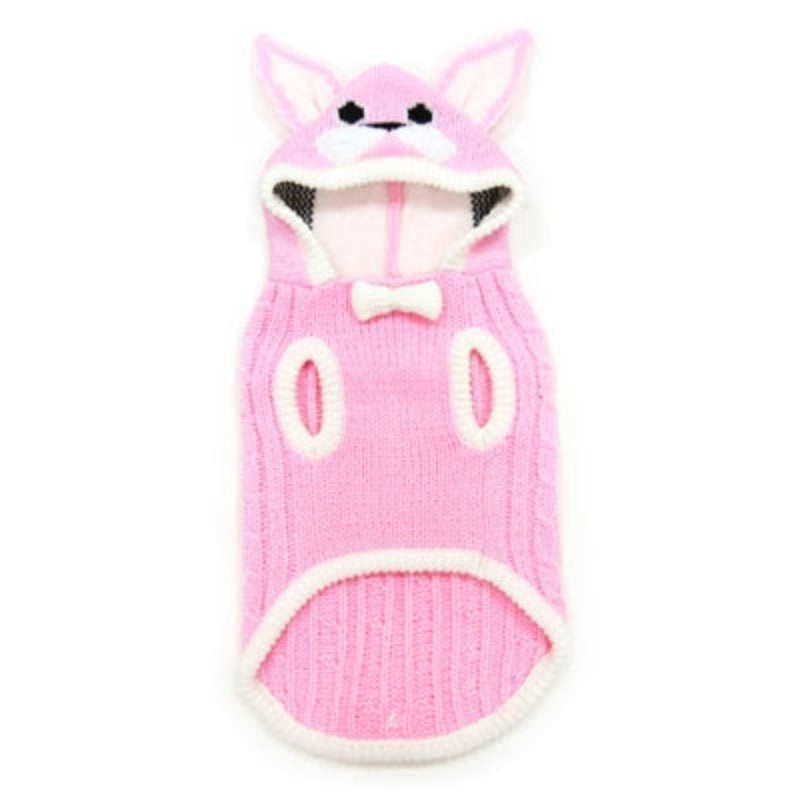 Cable Pink Bunny Hooded Dog Sweater - Only Available in Size XL and 2XL