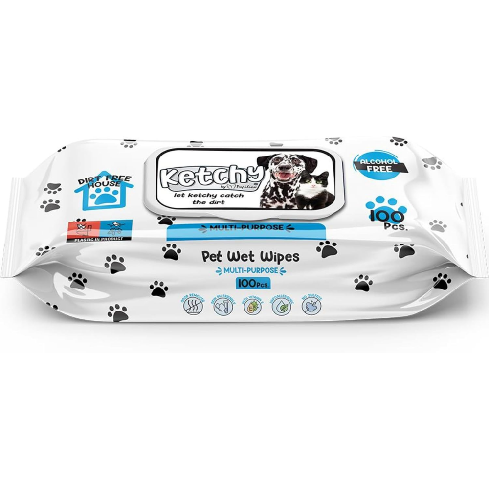 Ketchy pet wet wipes packaging on a white background