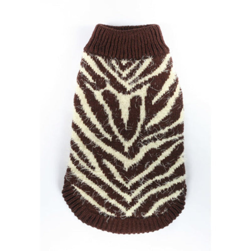 FeatherSoft Brown Zebra Print Dog Sweater