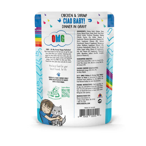 BFF OMG Adult Ciao Baby Chicken and Shrimp Wet Cat Pouch (2.8oz) - BFF Wet Cat Food - The Family Pet