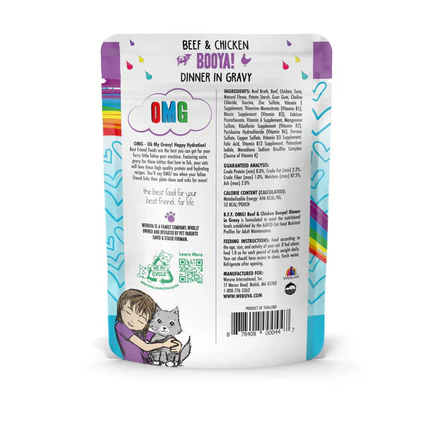 BFF OMG Adult Booya Beef and Chicken Wet Cat Pouch (2.8oz) - BFF Wet Cat Food - The Family Pet