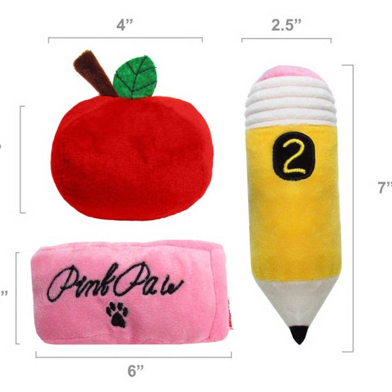 Teacher's Pet Combo Toy Set of 3 - Dog Toys - Pencil, Apple, Eraser