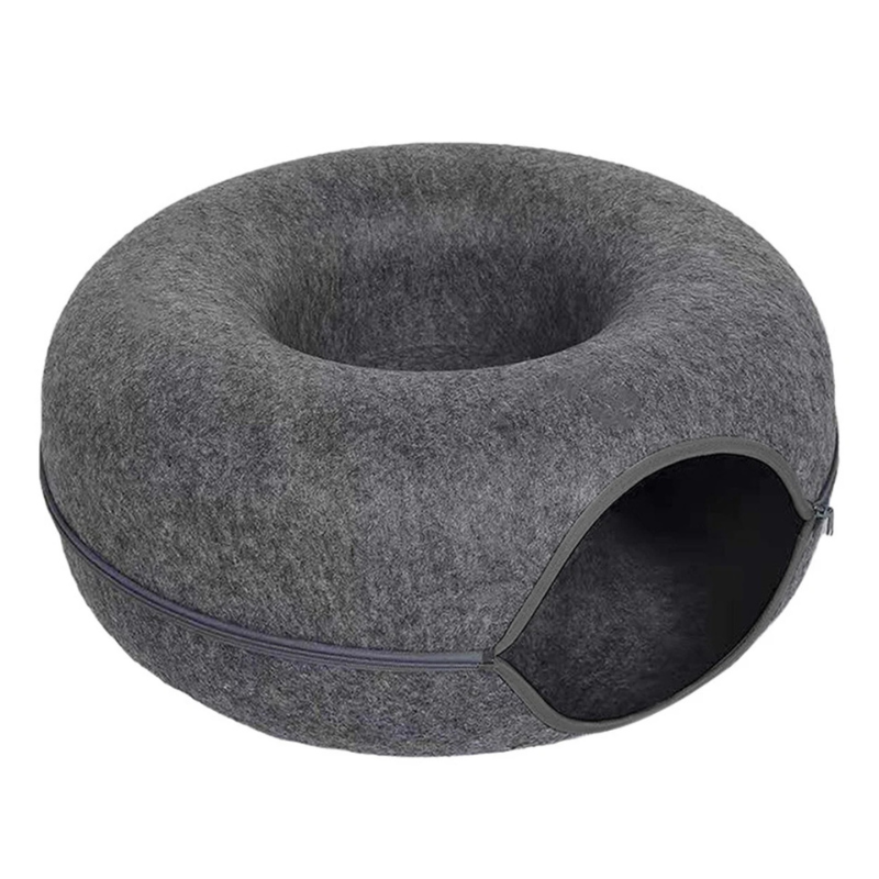 Felt Donut Cat Bed with Breather Hole – 2 - in - 1 Tunnel & Hideaway - WTN Essentials