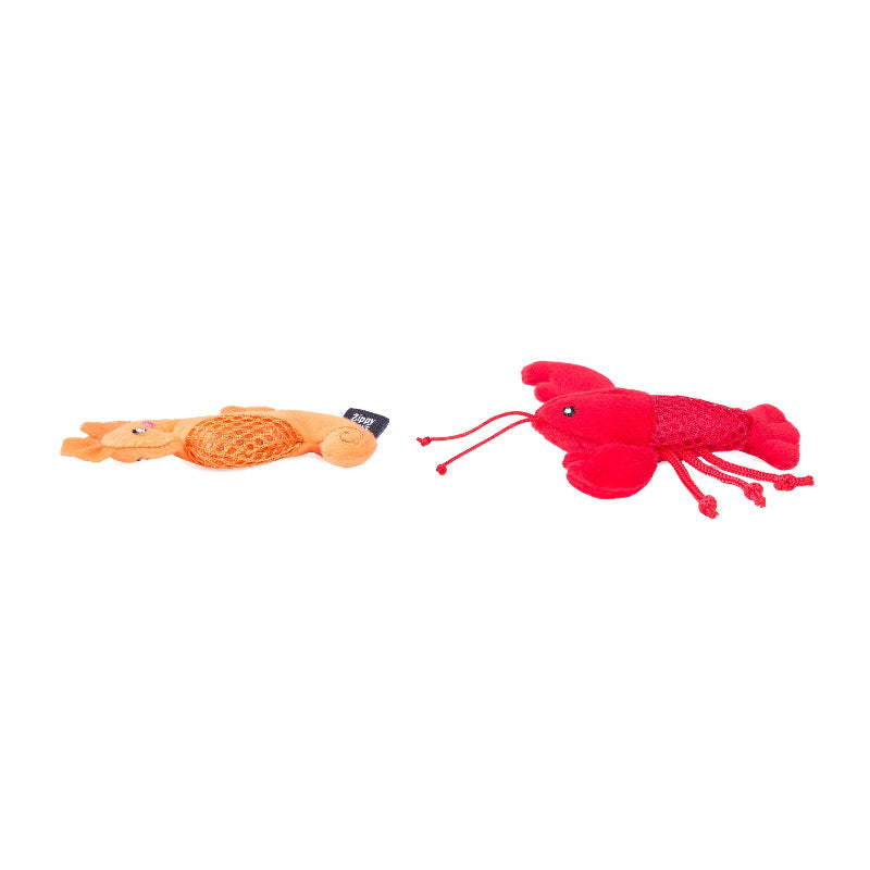 Seahorse and Lobster Mesh Mates Plush Cat Toy Set - 2 Pack