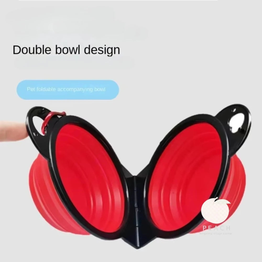 1-piece 2-in-1 foldable dual bowl feeding bowl portable outdoor travel dog and cat drinking bowl pet Supplies
