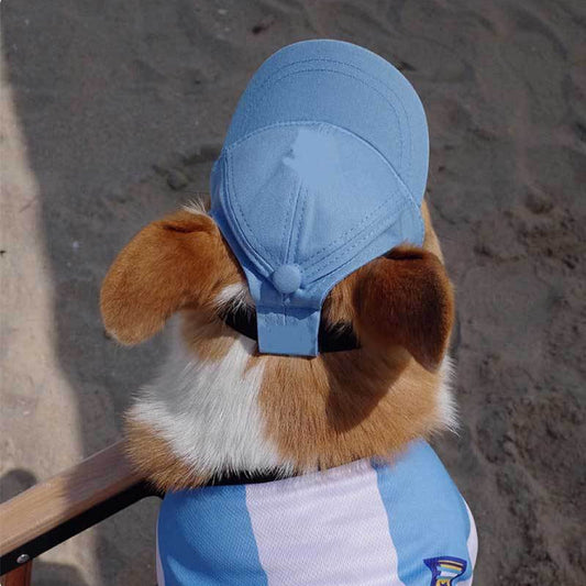 Pet Dog Outdoor Photography Leisure Sunshade Hat with Ear Holes Adjustable Corgi Baseball Cap
