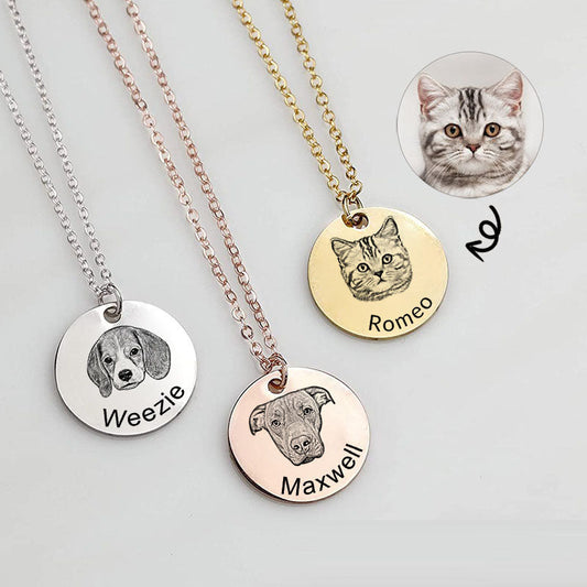 Pet sketch necklace portrait cat puppy pet DIY engraving keychain