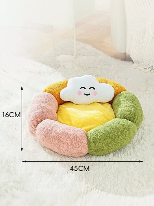Pet Bed - Round Plush Nest with Soft Integrated Cloud Pillow