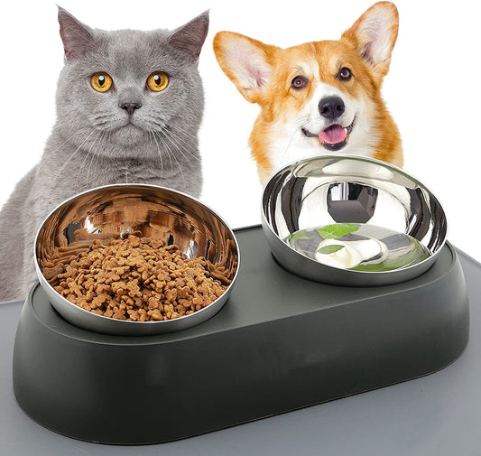 Ergonomic Anti-Tumble Stainless Steel Cat Bowl Neck Support