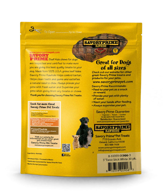 Savory Prime AMERICAN Twist Sticks White (5inch) (30pk) - detail view