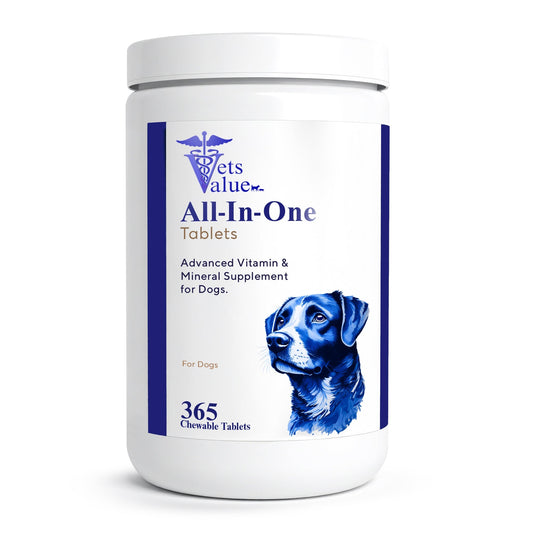 Vets Value All - in - One Dog Vitamins – 365 Chewable Tablets – Advanced Multivitamin & Mineral Supplement for Dogs – Supports Joints, Immunity, Skin & Coat – Daily Wellness for All Breeds - Horizon Animal Care