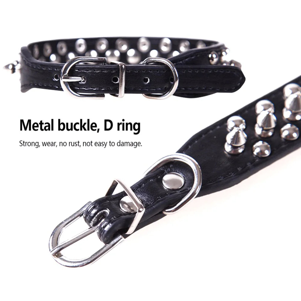 Rugged Leather Spiked Collar for Dogs and Cats - Ameraeon