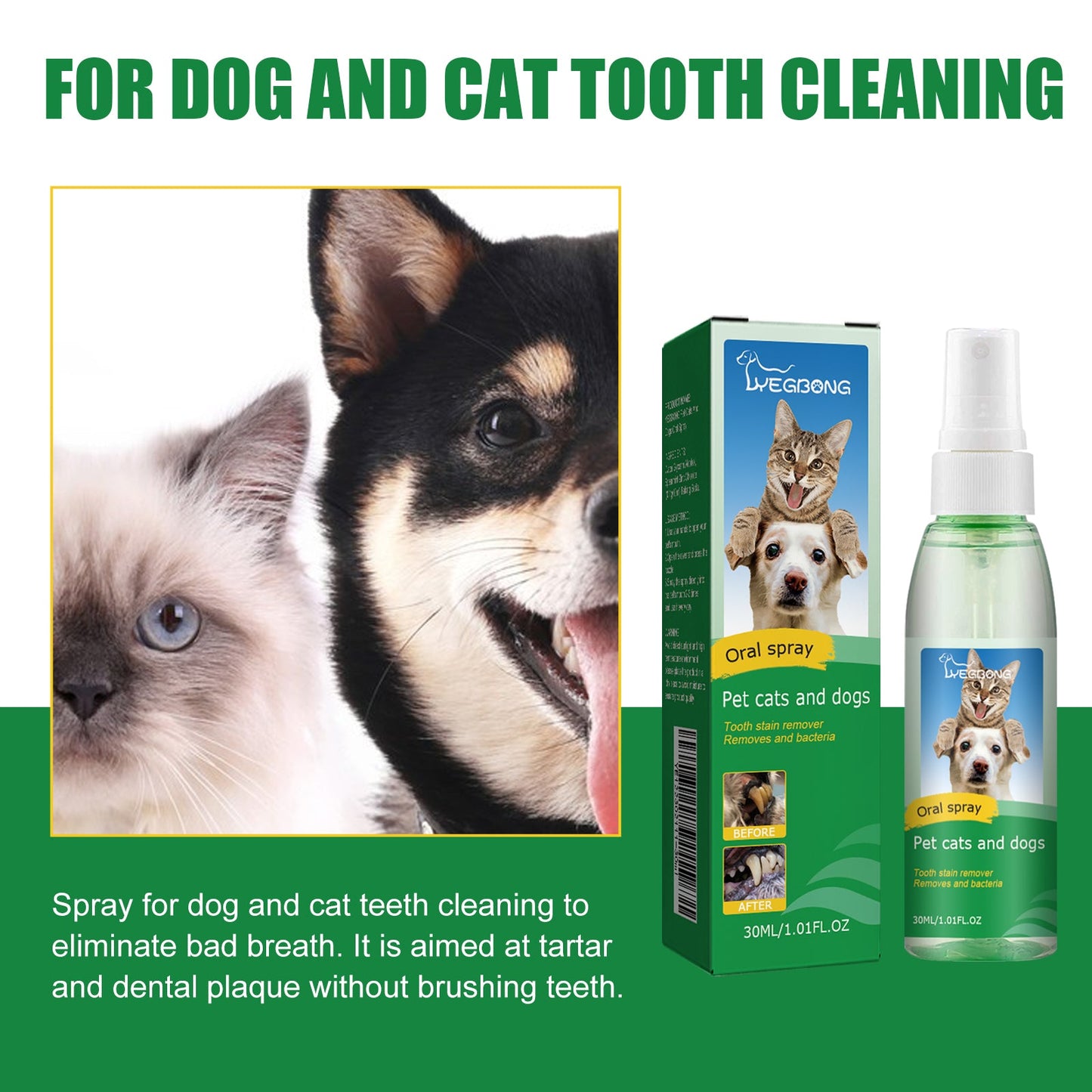 Pet Tooth Deodorizer Spray, Cats And Dogs Universal Mouth Cleaning Breath Freshening Spray - Purrfect Pet Kingdom