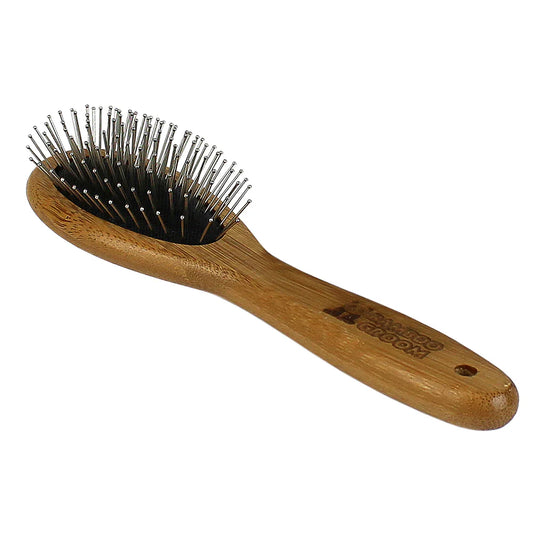 Bamboo Groom Oval Pin Brush with Stainless Steel Pins - Large - The Family Pet