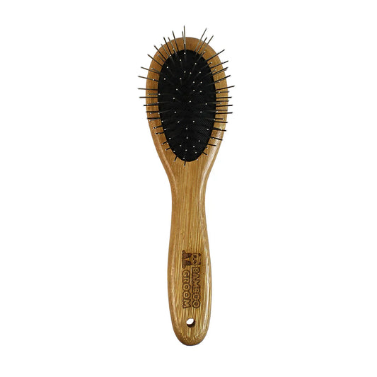 Bamboo Groom Oval Pin Brush with Stainless Steel Pins - Small/Medium - The Family Pet