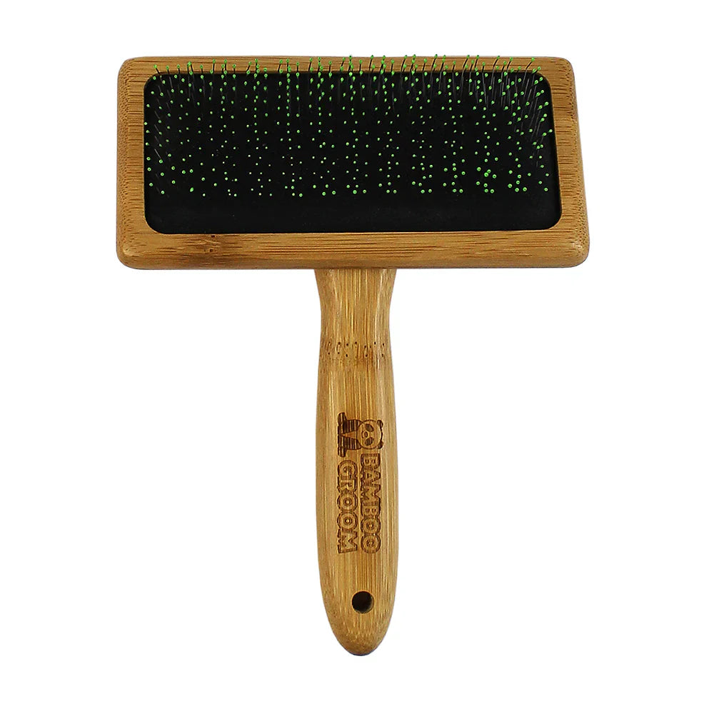 Bamboo Groom Soft Slicker Brush with Stainless Steel Pins & Comfort Tips - Large - The Family Pet