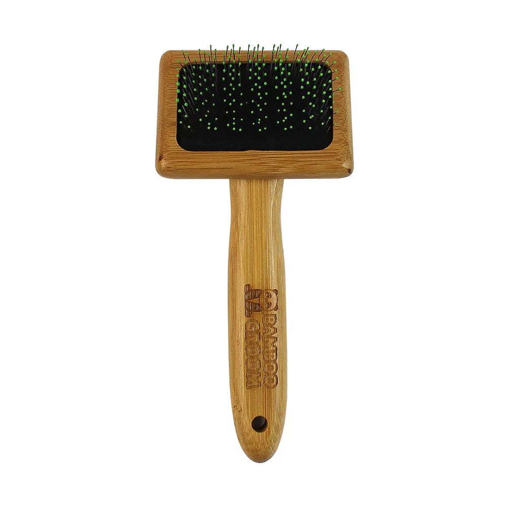 Bamboo Groom Soft Slicker Brush with Stainless Steel Pins & Comfort Tips - Small - The Family Pet