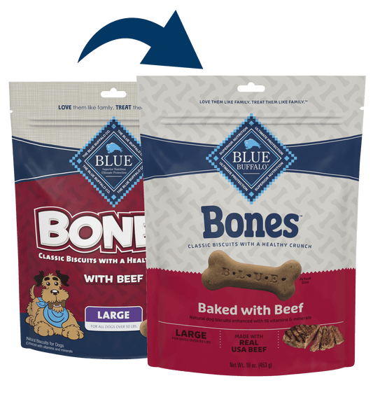 Blue Buffalo Blue Bones Crunchy Dog Biscuits Large Bones with Real Beef (16oz) - Blue Buffalo Dog Biscuits - The Family Pet