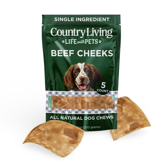 Country Living 4โ x 4โ Beef Cheek Chip Dog Treats โ Chicken Flavor โ 5 Count Bag โ All-Natural, High-Protein, Long-Lasting Dog Chews - Purrfect Pet Kingdom