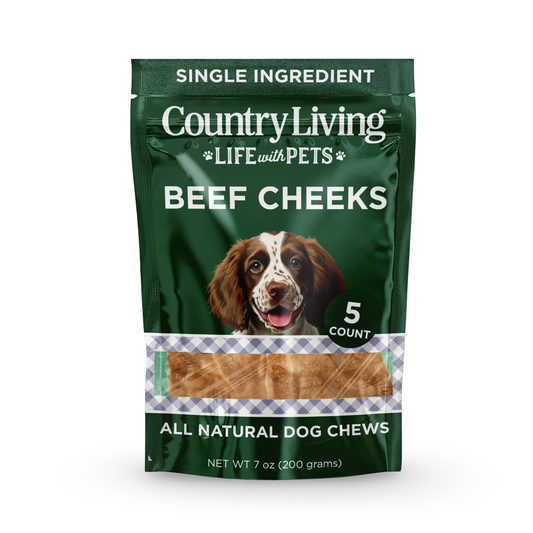 Country Living 4โ x 4โ Beef Cheek Chip Dog Treats โ Chicken Flavor โ 5 Count Bag โ All-Natural, High-Protein, Long-Lasting Dog Chews - Purrfect Pet Kingdom