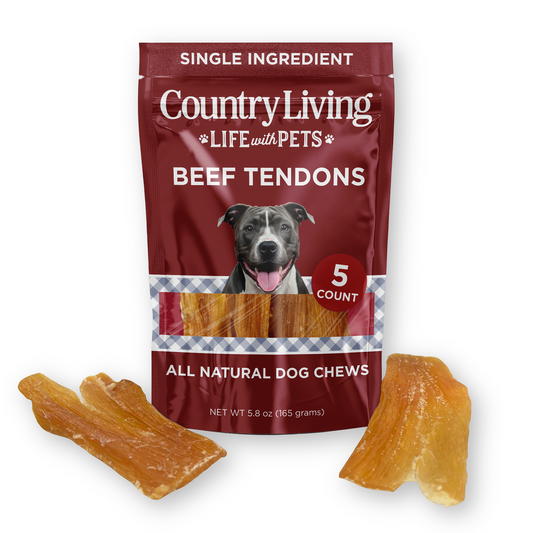 Country Living 4โ-7โ Beef Backstrap Tendon Dog Chews โ 5 Count Bag โ All-Natural, Long-Lasting, High-Protein Dog Treats โ Single-Ingredient, Grain-Free - Purrfect Pet Kingdom