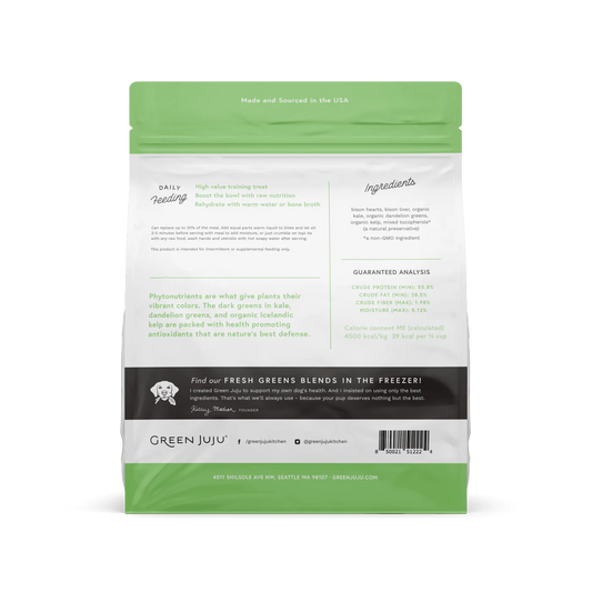 Green Juju Freeze Dried Bison Green Whole Food Bites (16OZ) - Green Juju Dog Treats - The Family Pet