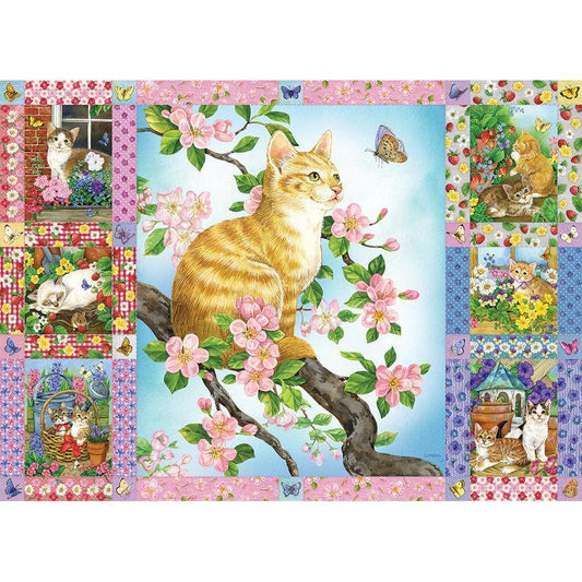 Blossoms & Kittens Quilt 1000 Piece Jigsaw Puzzle Cobble Hill