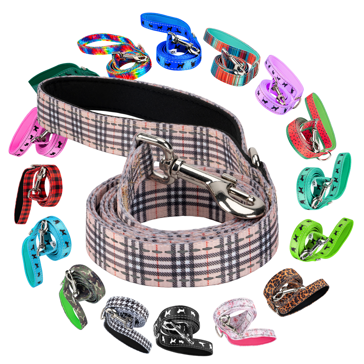 Dog Leash EcoBark Tan Plaid Leash- Padded Comfort Grip Leash - gallery product image for dog leash