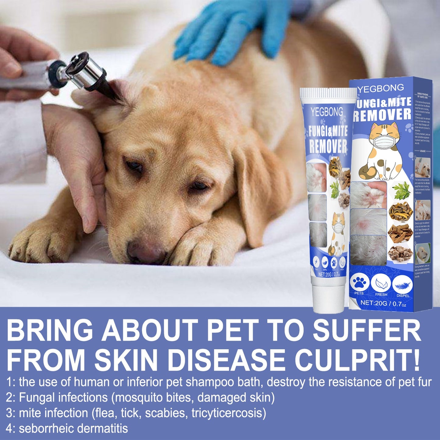 Pet Mite Relief Cream For Pet Dogs And Cats Skin Itching And Mite Removal Topical Care Cream