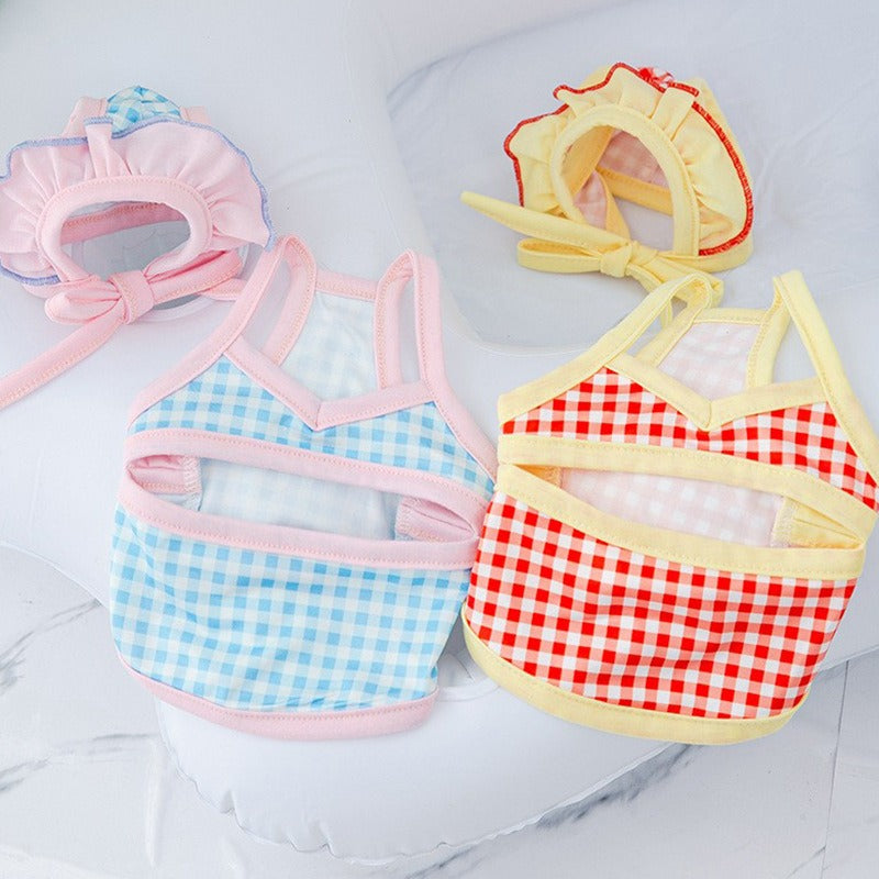 Pet swimsuit cat shapewear with swimming cap one piece suspender bikini dog vest swimsuit
