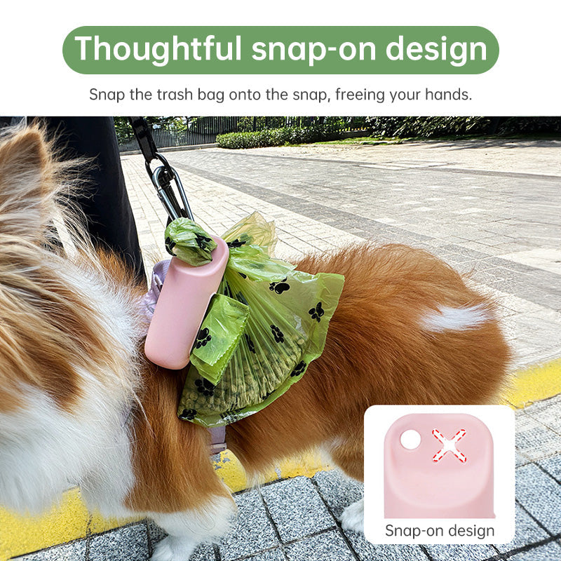 Silicone dog poop bag holder with dispenser, portable, hanging ring & storage case