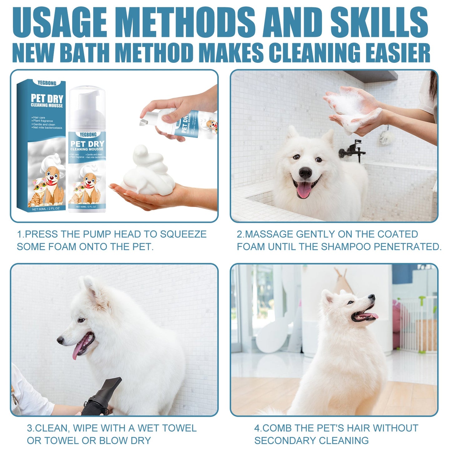 Waterless Grooming Mousse for Dogs and Cats | Fresh Clean