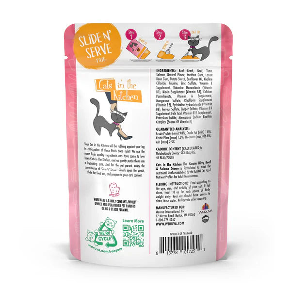 Cats in the Kitchen Paté The Karate Kitty Beef & Salmon Dinner in a Hydrating Purée (3oz) - Wet Cat Food - The Family Pet