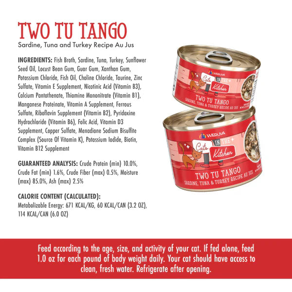 Cats in the Kitchen Two Tu Tango Sardine,Tuna and Turkey Recipe Au Jus (6oz) - Cats in the Kitchen Wet Cat Food - The Family Pet