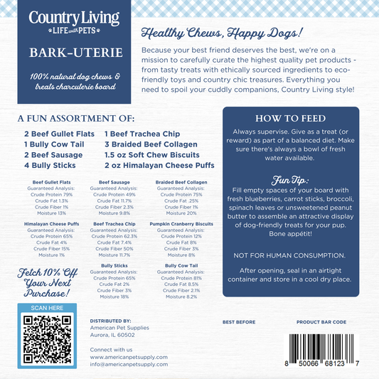 Country Living Bark-Uterie Board – Charcuterie-Inspired Natural Dog Treats Variety | Single-Ingredient, High-Protein, Grain-Free | All Breeds & Sizes