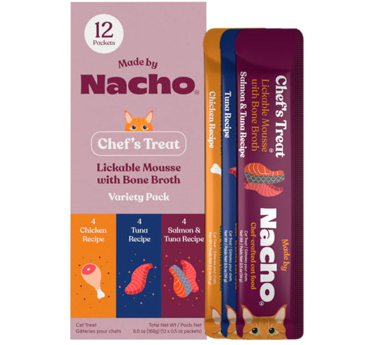 Made By Nacho Lickable Mousse Variety Cat Treats 12Ct (.5oz) - Lickable Cat Treats - The Family Pet