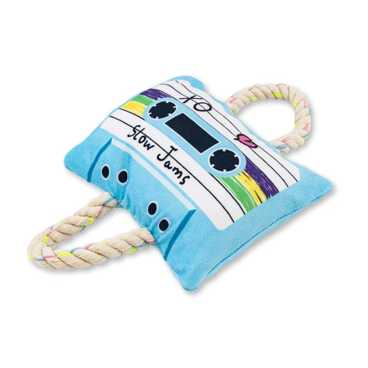 Retro Cassette Tape Plush Dog Toy – with Squeaker & Crinkle