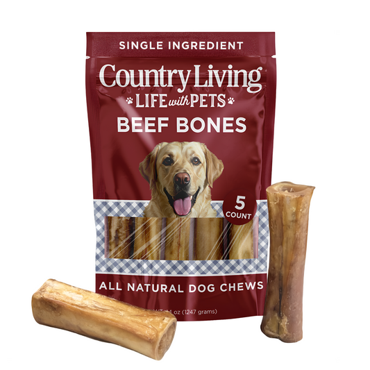 Country Living 5”-6” Beef Center Cut Bones for Dogs – 5 Count Bag – All-Natural, Long-Lasting Dog Chews – Single-Ingredient, High-Protein, Rawhide-Free – Supports Dental Health - Purrfect Pet Kingdom