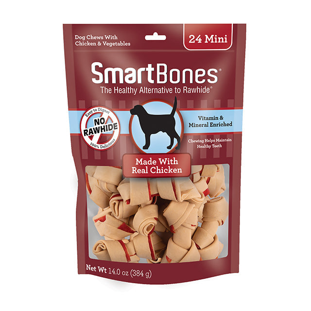 Smartbones Chicken Classic Bone Chews - Mini (24pk) (14oz) - Smartbones Dog Treats - The Family Pet