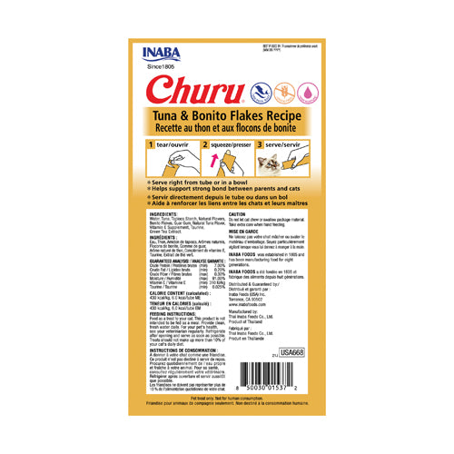 Inaba Churu Cat Tuna & Bonito Flakes Recipe (2oz) - Inaba Lickable Cat Treats - The Family Pet