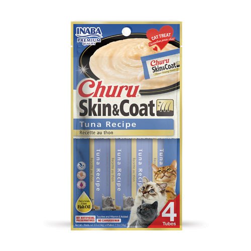 Inaba Cat Churu Purees Skin & Coat Tuna Recipe (2oz) - Inaba Lickable Cat Treats - The Family Pet