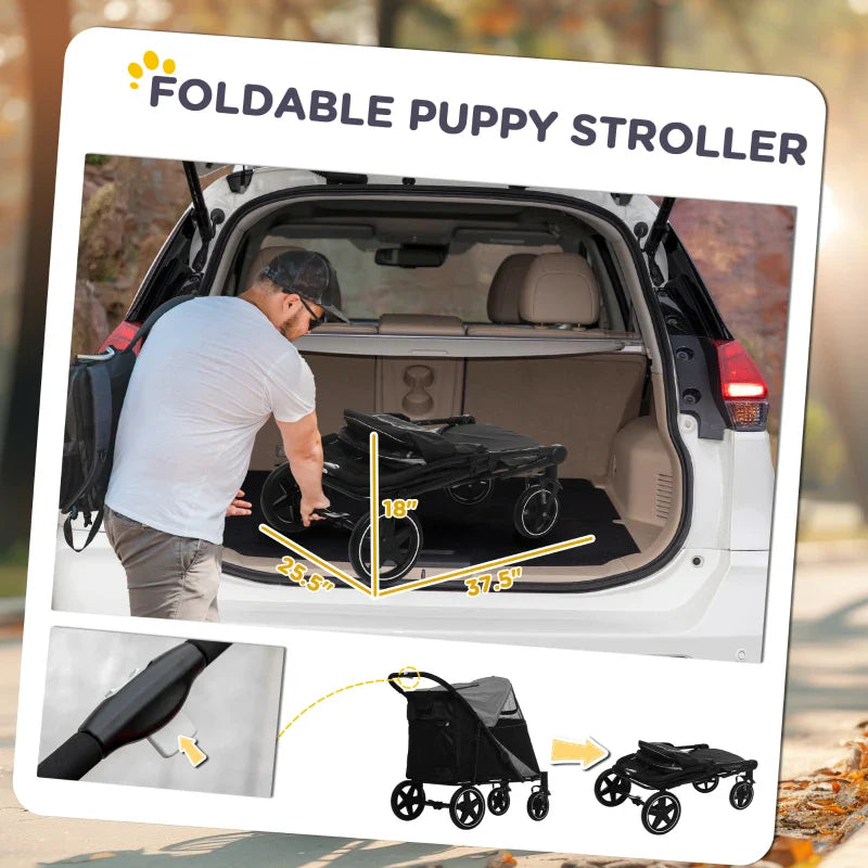 One-Click Foldable Stroller for Large Medium Small Dogs, Pet, Cats with Storage - Purrfect Pet Kingdom