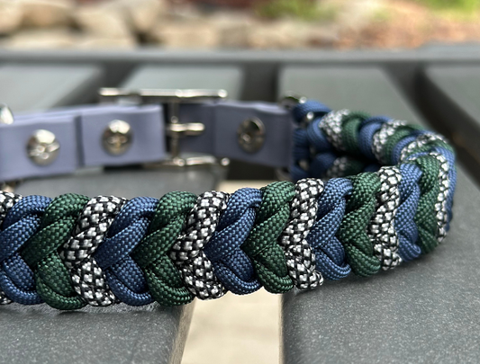 Coiled Charm Hand Braided Dog Collar in Navy, Emerald Green,